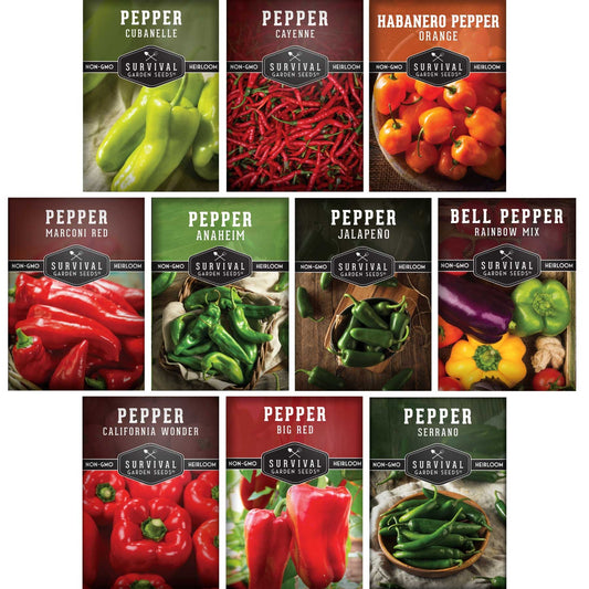 10 Variety Pepper Seed Collection – Non-GMO Heirloom Hot & Sweet Peppers for Garden, Container, or Greenhouse Growing