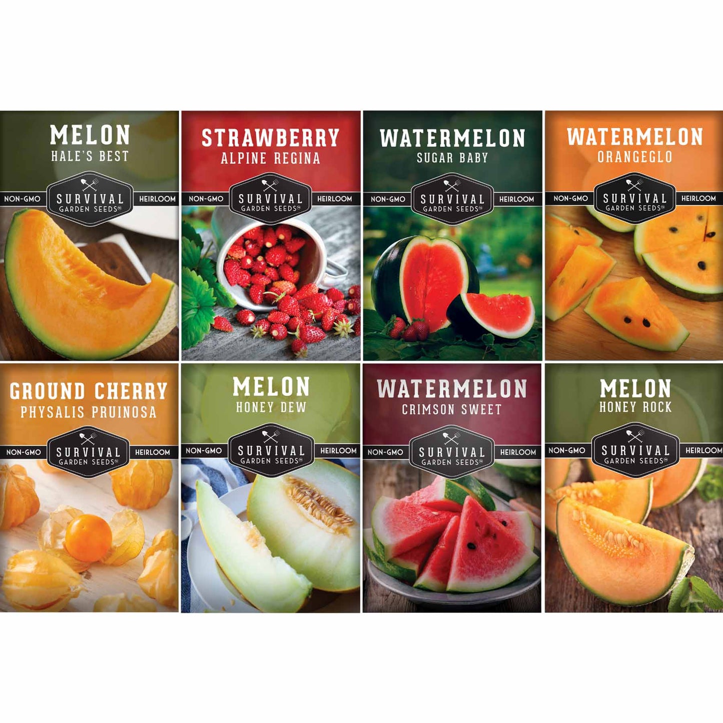 8-Variety Heirloom Fruit Seed Collection – Non-GMO Strawberry, Melon & Watermelon Seeds for Home Gardens
