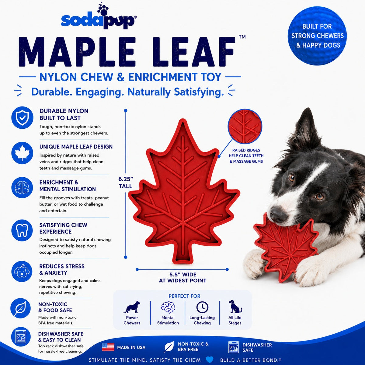 Juguete masticable de nailon para perros con forma de hoja de arce canadiense - Duradero y fabricado en EE. UU.