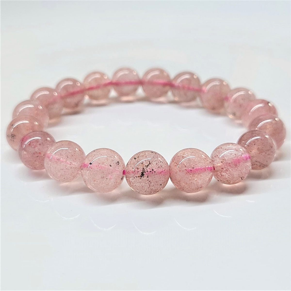 Pulsera de cuentas redondas de cuarzo fresa - Magnetismo de alma gemela