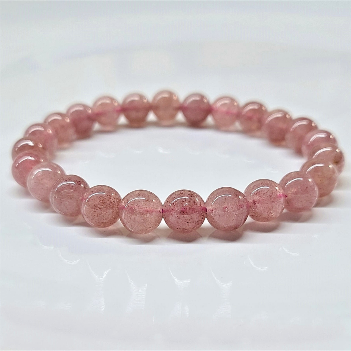 Pulsera de cuentas redondas de cuarzo fresa - Magnetismo de alma gemela