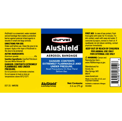 Durvet AluShield Aerosol Bandage 2.6oz Water-Resistant Animal Wound Spray