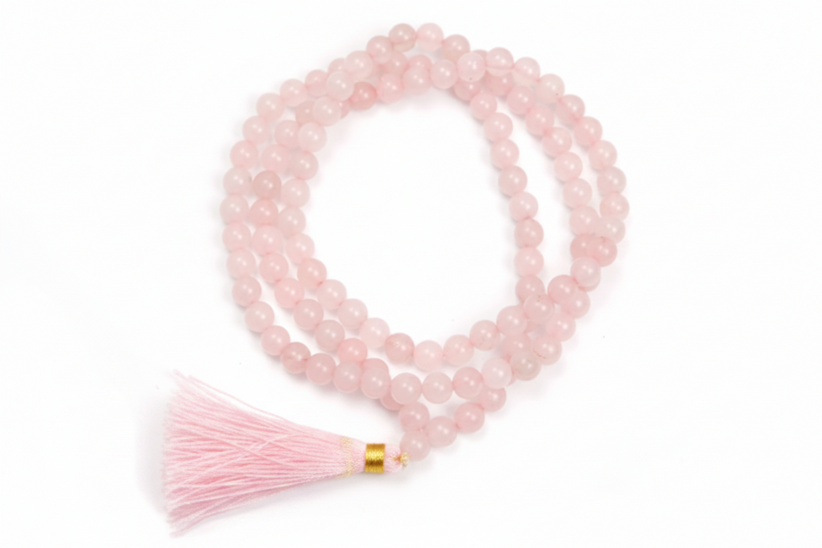 Collar Mala de cuarzo rosa