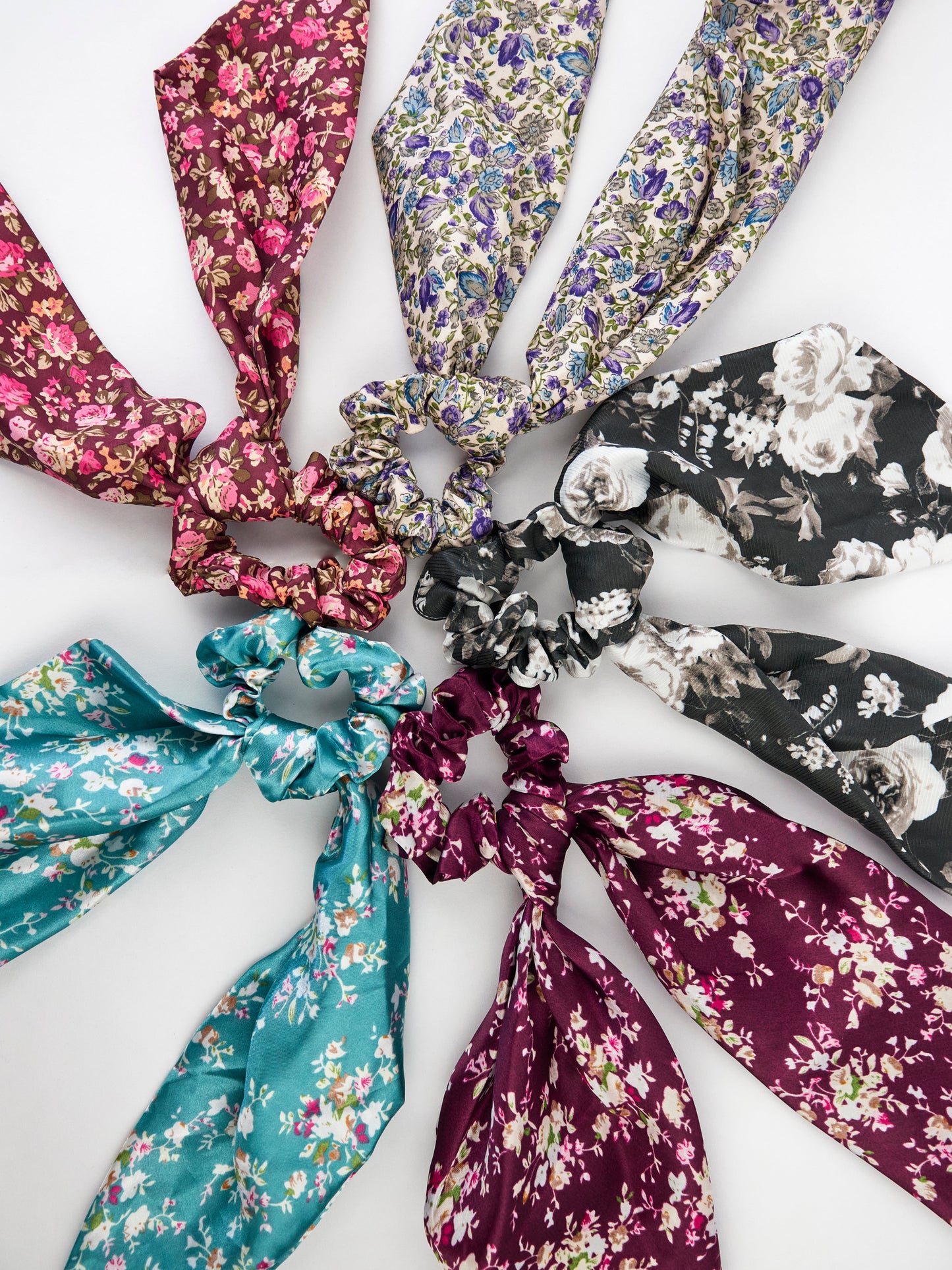 Black Floral Scarf Scrunchie