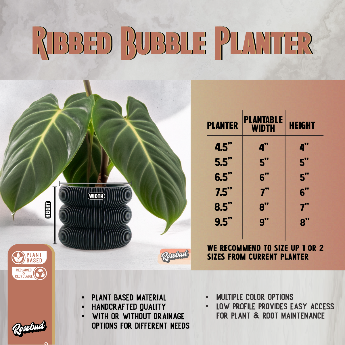 bubble planter pot Ribbed Bubble Plant Pot With Drainage and Saucer Copper / 4 Inch