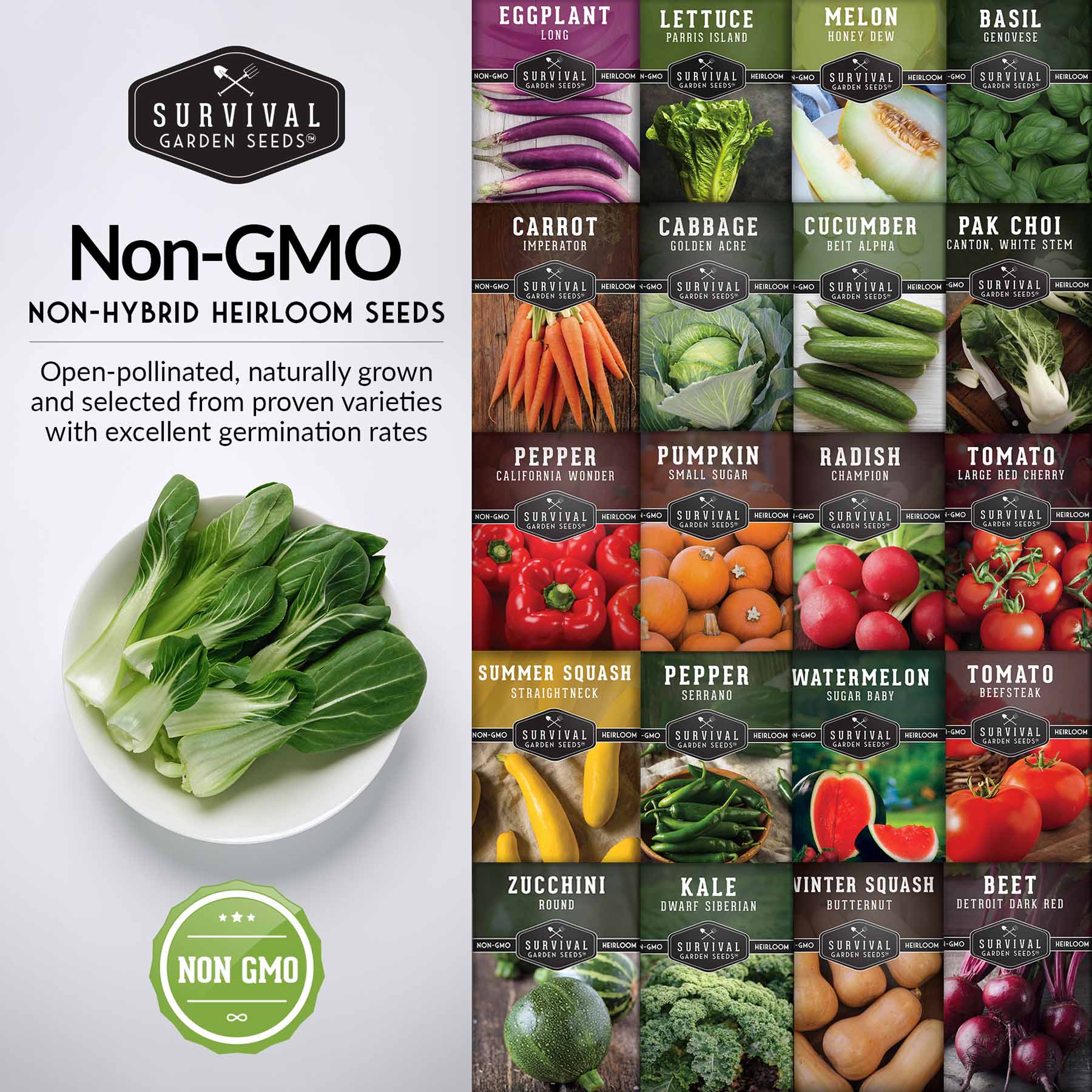 non gmo vegetable garden seeds 20 Vegetable Starter Heirloom Seeds