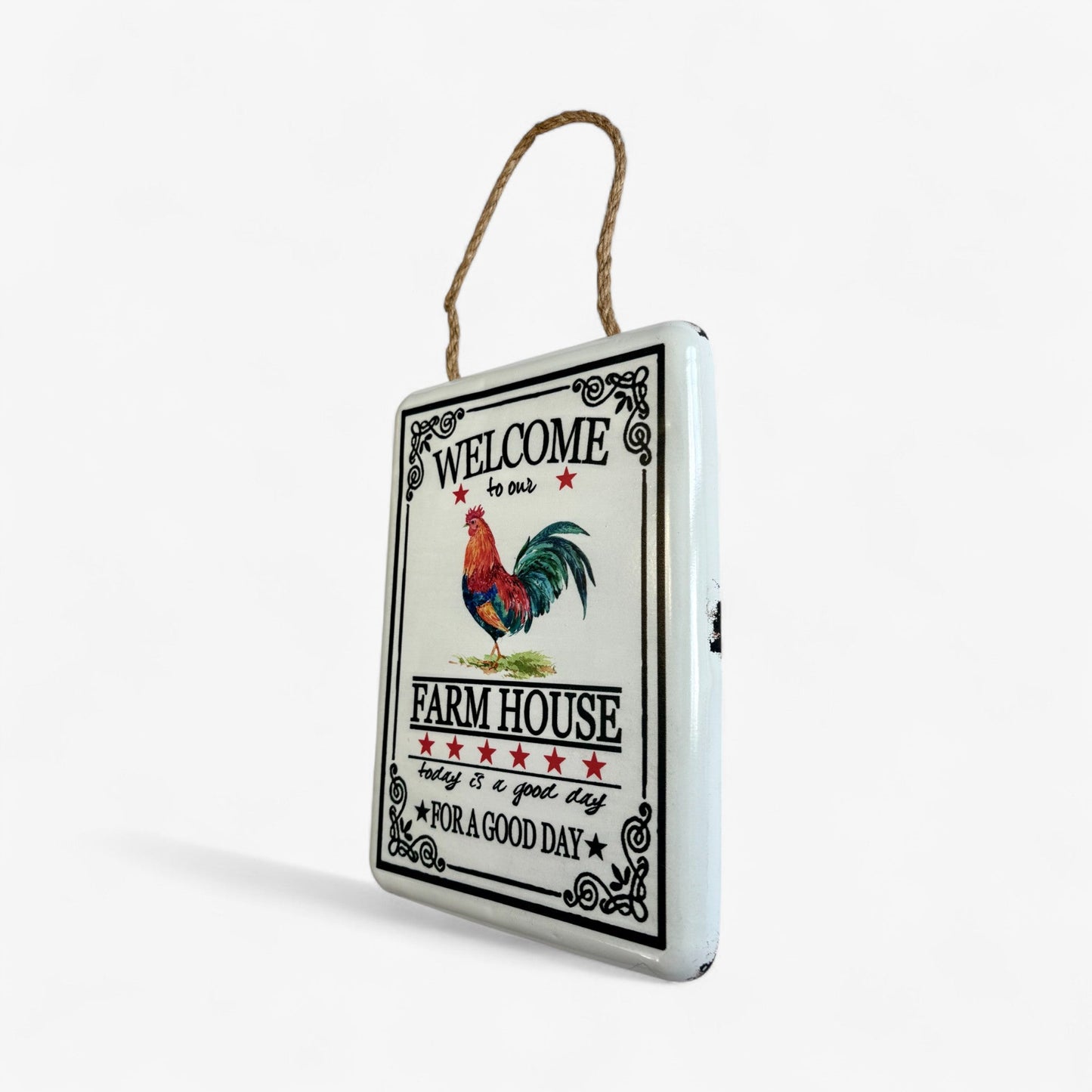Farmhouse Welcome Wall Sign with Rooster, Vintage Metal