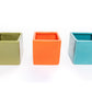 Set of 3 Ceramic Cube Containers with Custom Tillandsia Air Plants / Avocado Green + Sky Blue + Naranja Orange