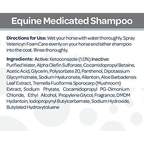 Vetericyn FoamCare Equine Medicated Shampoo Horse Coat 32 oz.