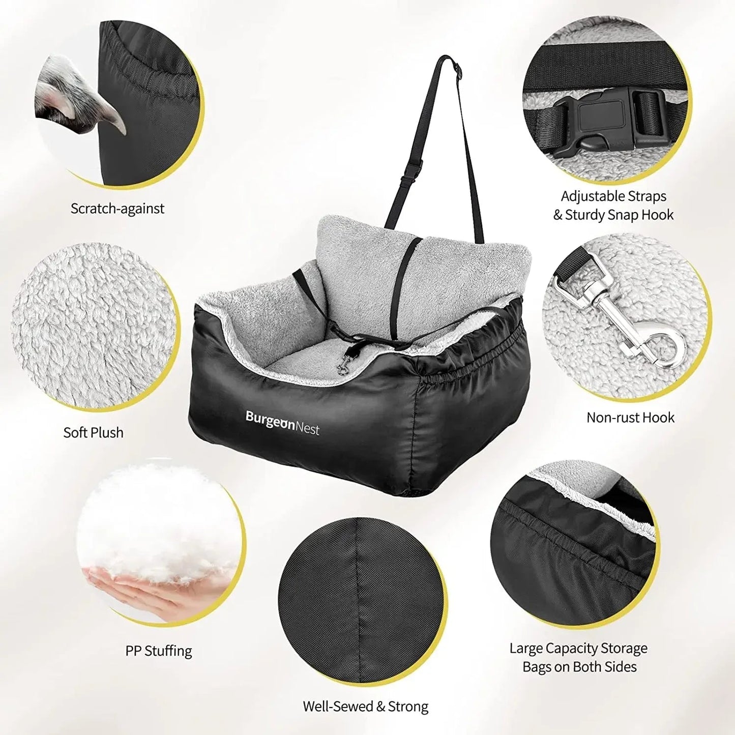 Washable Pet Car Seat Booster for Small Dogs & Cats, Oxford Fabric