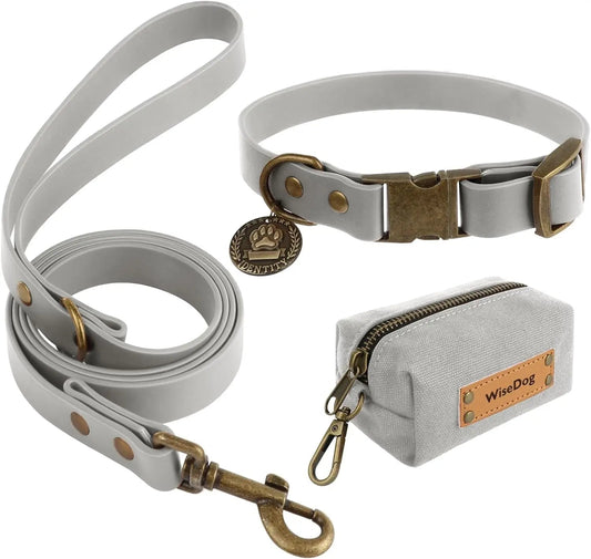 Waterproof Dog Collar & 4FT Leash Set Adjustable XS–XL with Poop Bag