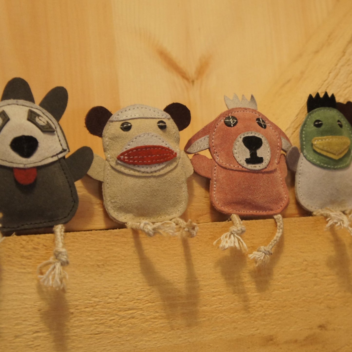 Natural Leather Wee Buddies Sock Monkey & Raccoon Dog Toys, 2 Pack