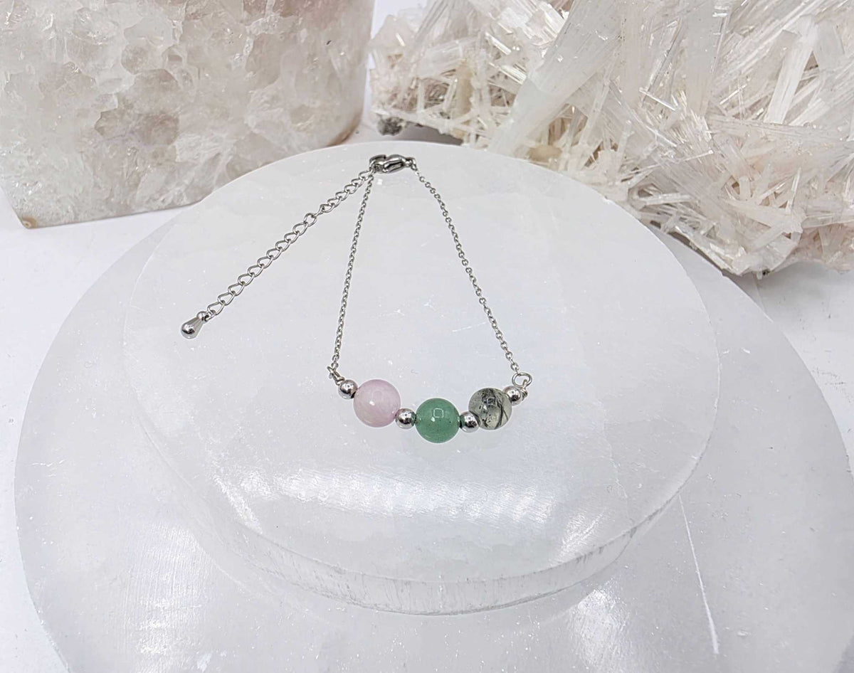 LIDERAR CON AMOR-Conjunto de joyas de kunzita, aventurina verde y prehnita