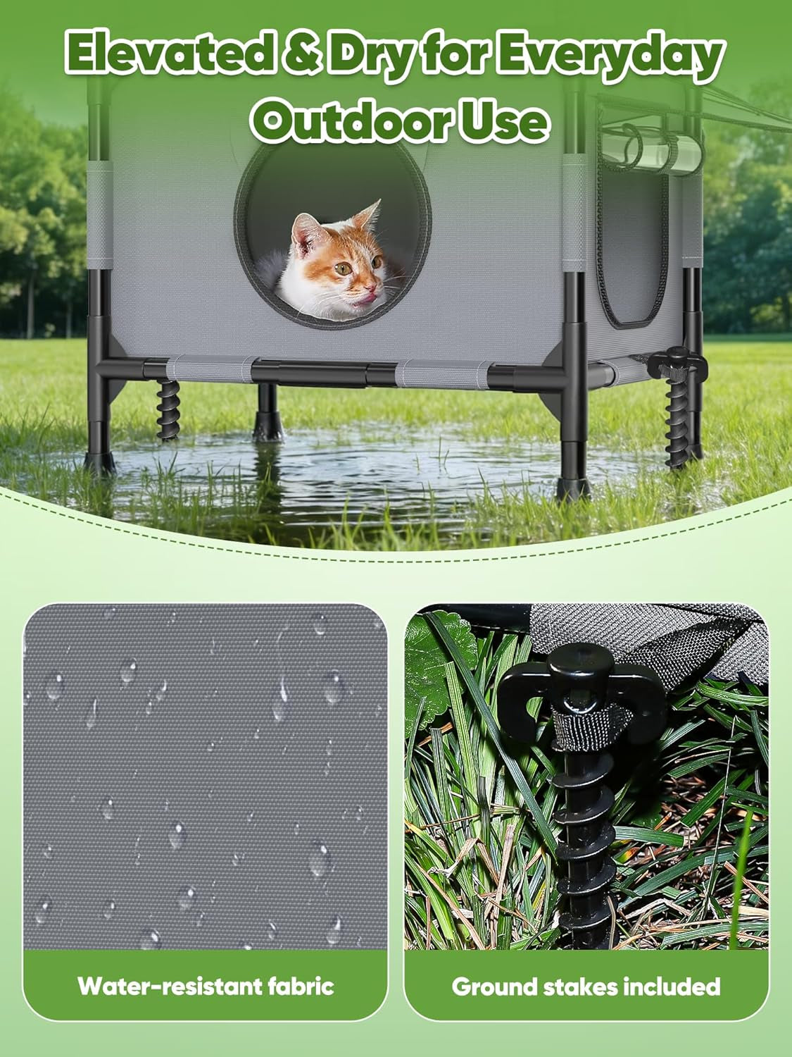 Elevated 2-Tier Outdoor Cat House with Canopy, Mesh Sides & Reversible Pad