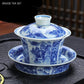 Luxurious 150ml Blue and White Porcelain Gaiwan – Handmade Tea Tureen