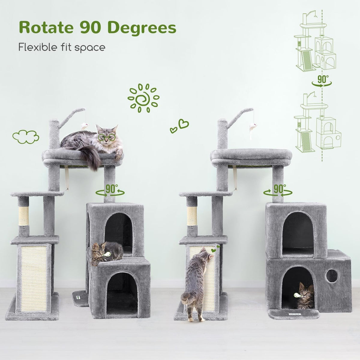 50-Inch Heavy Duty Cat Tree for Large Cats with Scratching Board & Condos