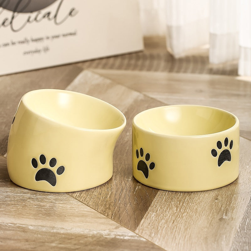 Drinking Water Neck Protection Pet Ceramic Oblique Mouth High Foot Food Basin