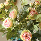 Artificial Flower Silk Rose Flower Bloom and Bud Stem in Pink 39" Tall
