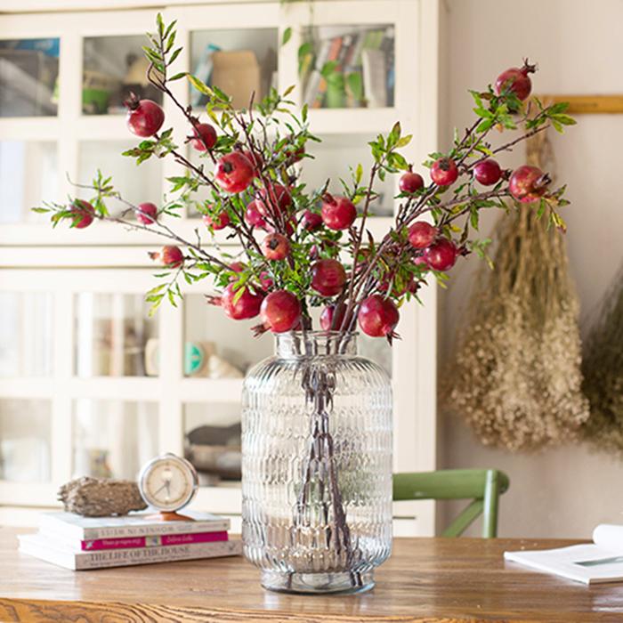 Artificial Fruit Large Red Pomegranate Fruit Stem 36" Tall