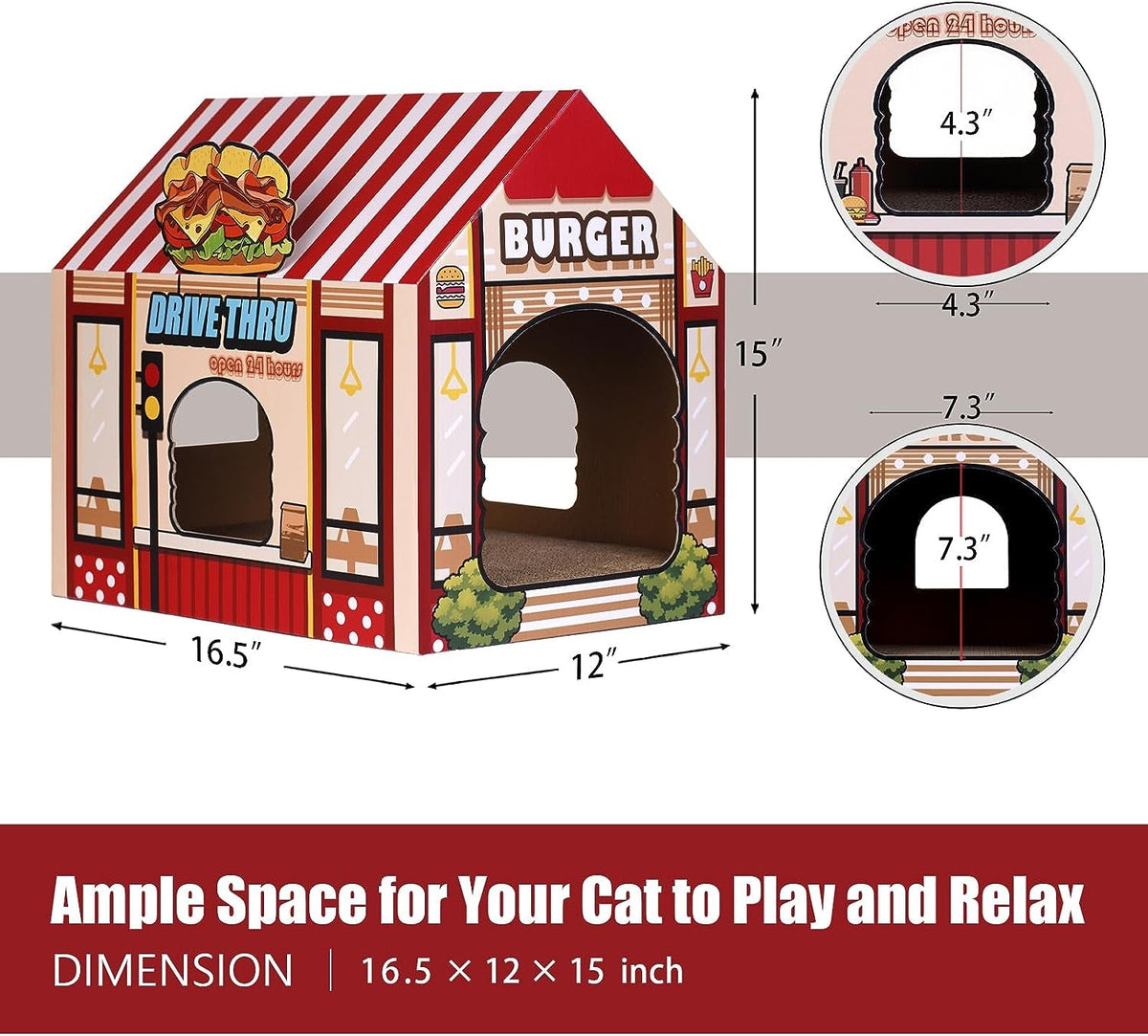Casa de cartón para gatos con rascador