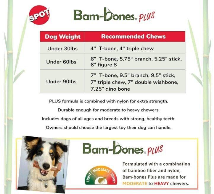 SPOT Bam-Bones plus T Bone - Bamboo Fiber & Nylon, Durable Long Lasting Dog Chew
