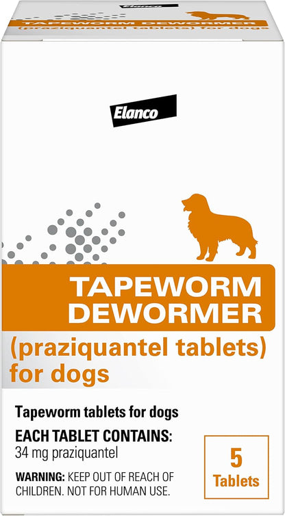 Tapeworm Dewormer for Dogs, Praziquantel 34 mg Tablets, 5 Count