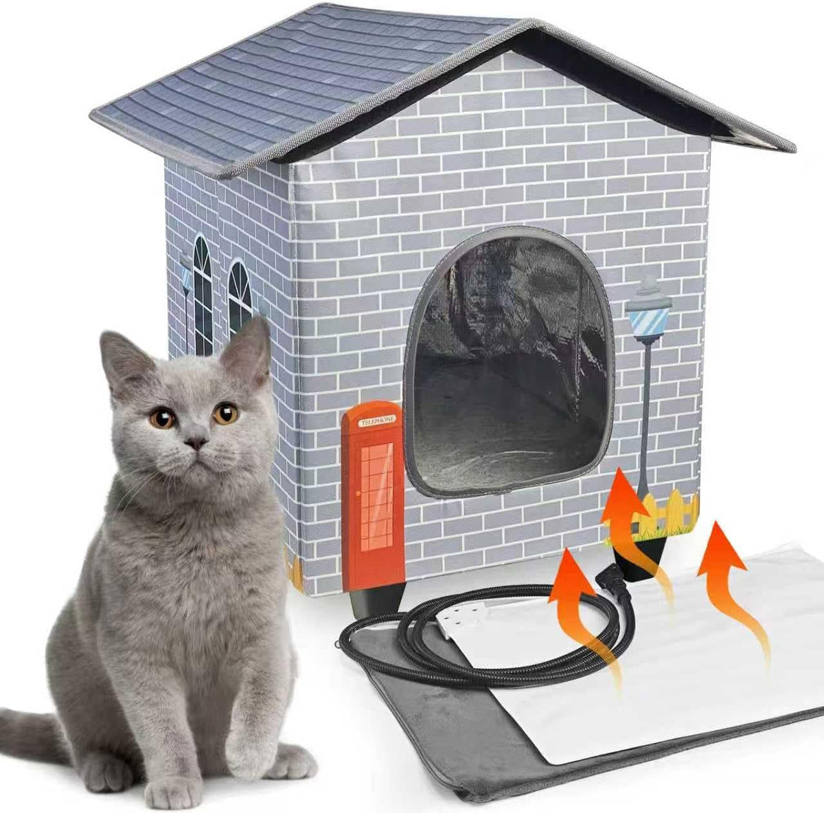 Elevated Heated Cat House for Indoor & Outdoor Cats