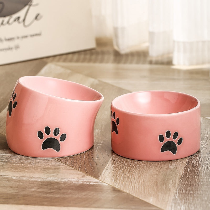 Drinking Water Neck Protection Pet Ceramic Oblique Mouth High Foot Food Basin