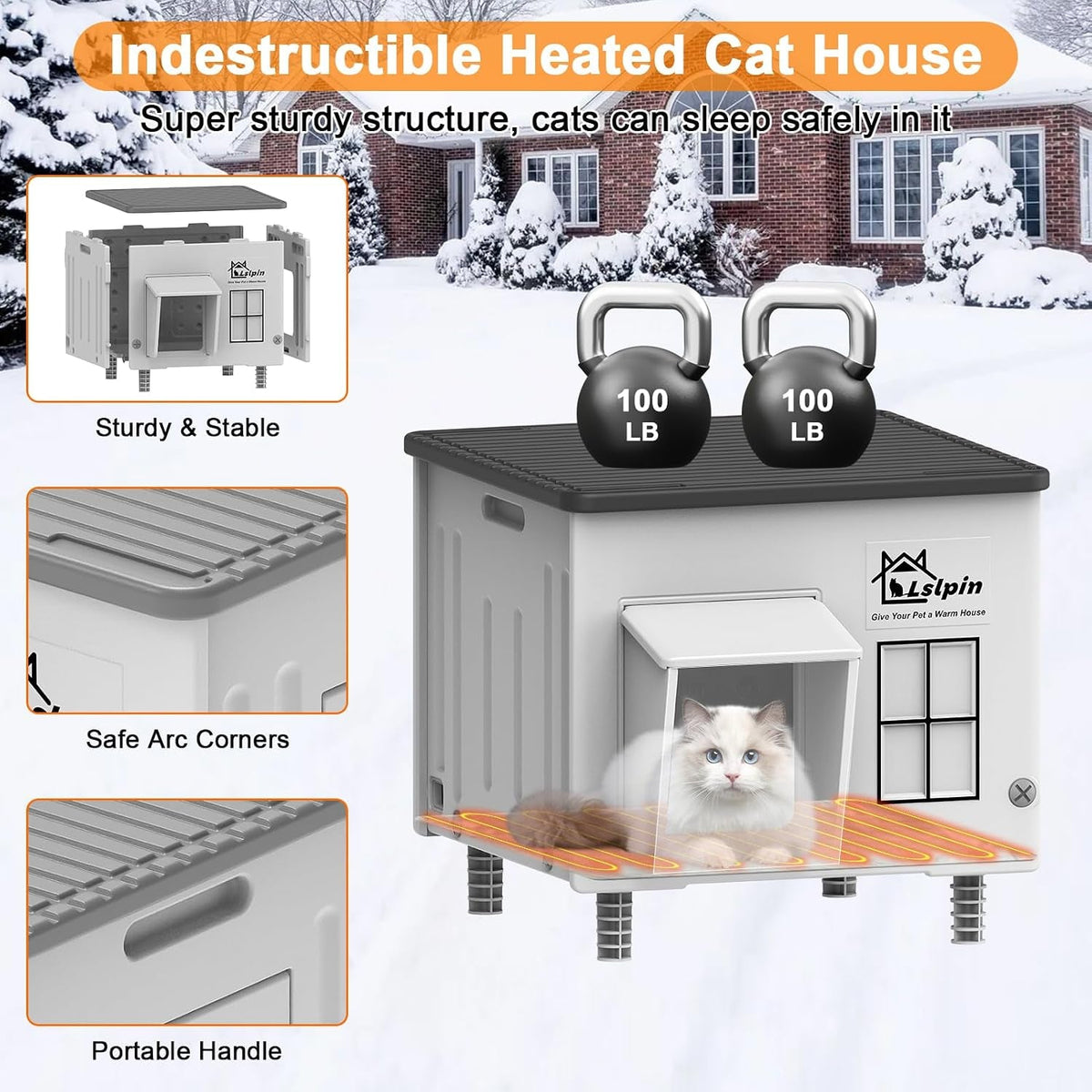 Elevated Insulated Heated Cat House with Escape Door, Standard