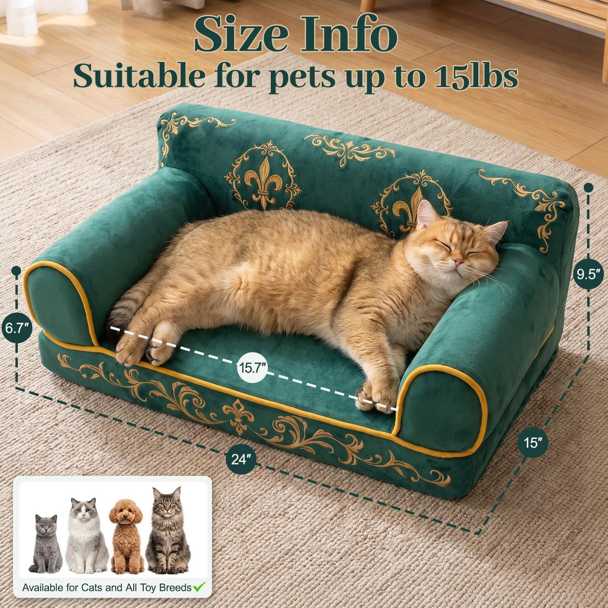Luxury Cat Sofa Bed – 24", Faux Suede, Up to 15 lbs