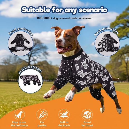 Large Dog Onesie Pajamas – 3 Prints, Sizes Medium–3XL