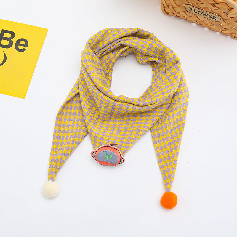 Korean-style Cotton-linen Plaid Childrens Scarf Versatile And Easy To Match