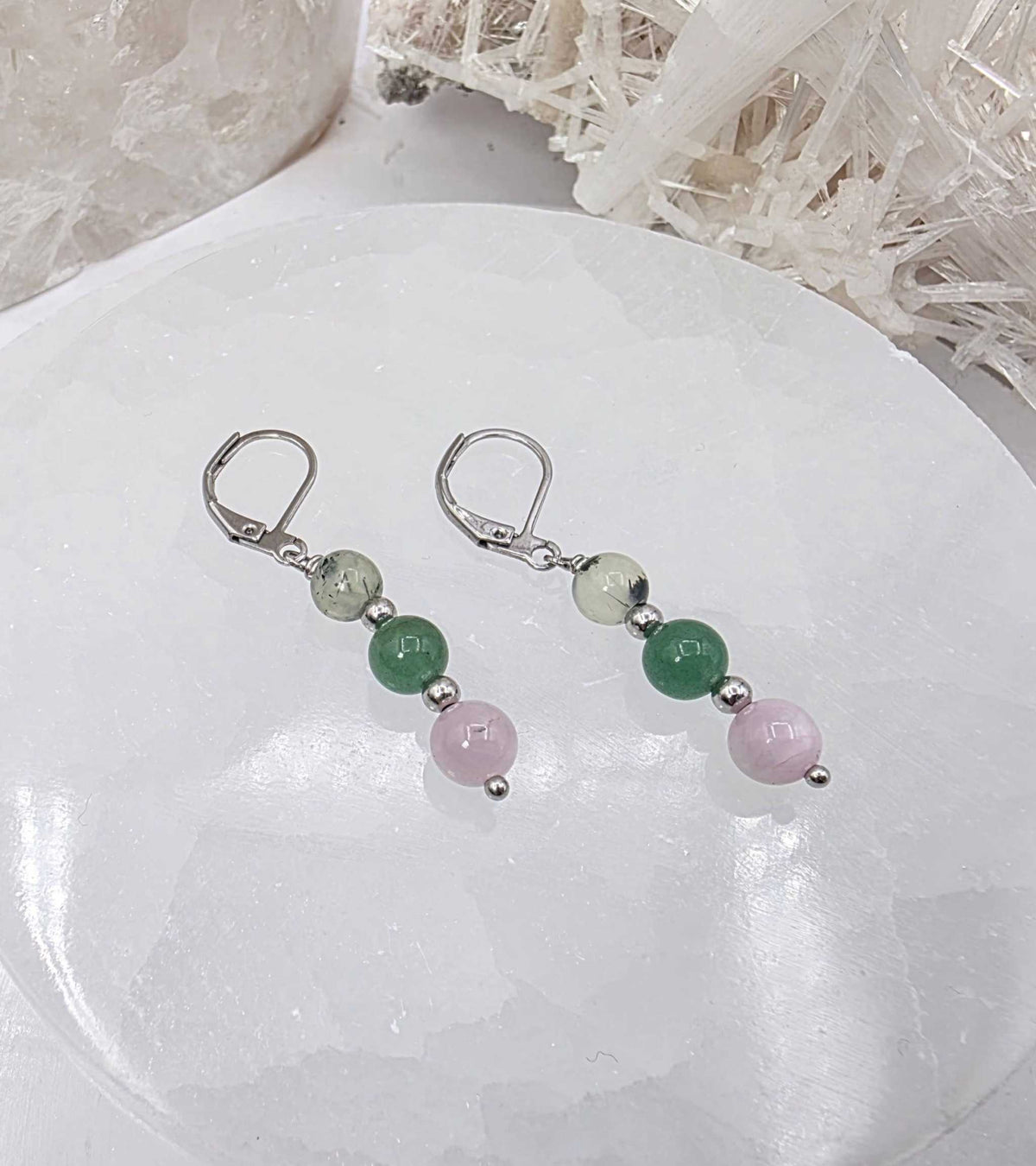 LIDERAR CON AMOR-Conjunto de joyas de kunzita, aventurina verde y prehnita