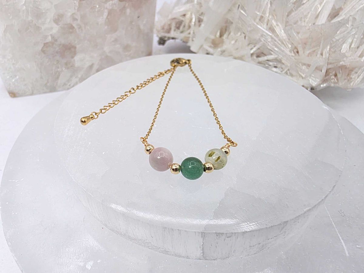 LIDERAR CON AMOR-Conjunto de joyas de kunzita, aventurina verde y prehnita