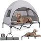 Elevated Outdoor Dog Bed with Canopy Cooling Pet Cot Camping Tent