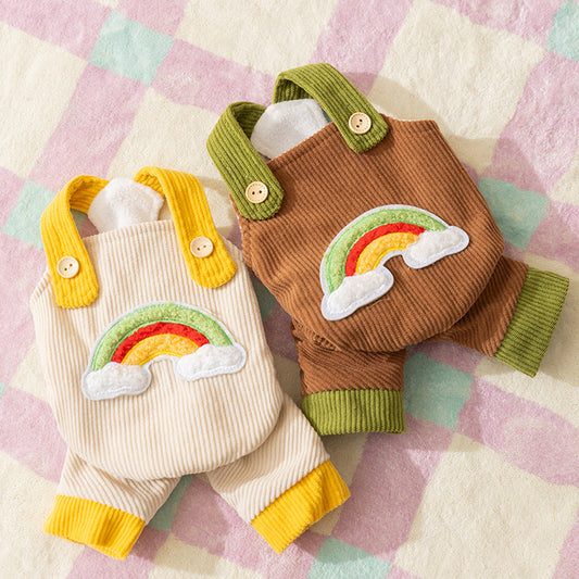 Dog Jumpsuit Pet Rainbow Corduroy Dog Pants Dog Overalls For Small Dogs Puppy Autumn-Winter Dog Pants