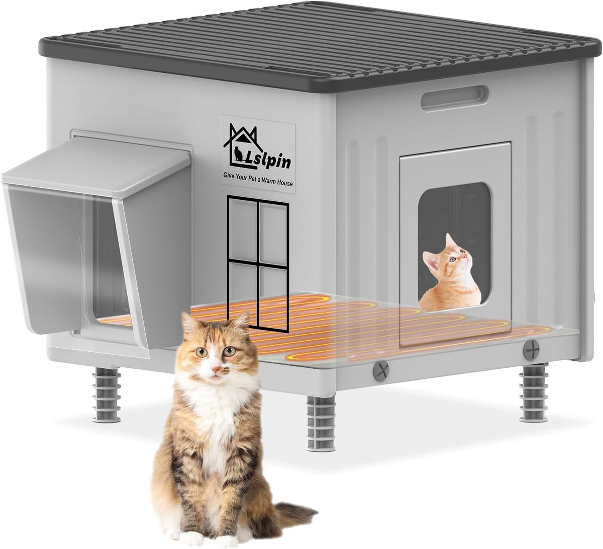 Elevated Insulated Heated Cat House with Escape Door, Standard