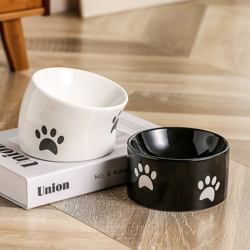 Drinking Water Neck Protection Pet Ceramic Oblique Mouth High Foot Food Basin