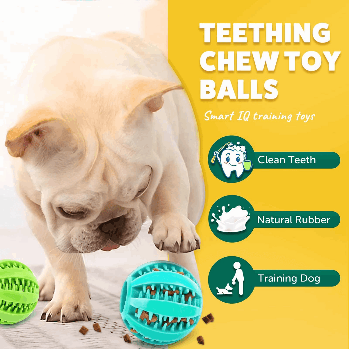 Pelotas chirriantes interactivas de 2.5” para cachorros, juguetes para la dentición, masticables para perros pequeños, limpieza dental y adiestramiento