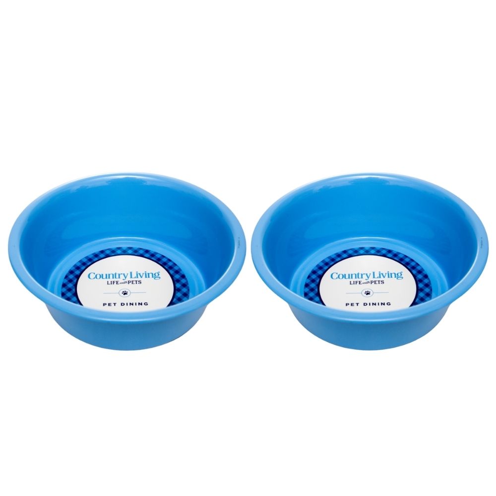 Country Living Set of 2 Coated Stainless Steel Heavy Dog Bowls - Ideal for Medium to Large Breeds