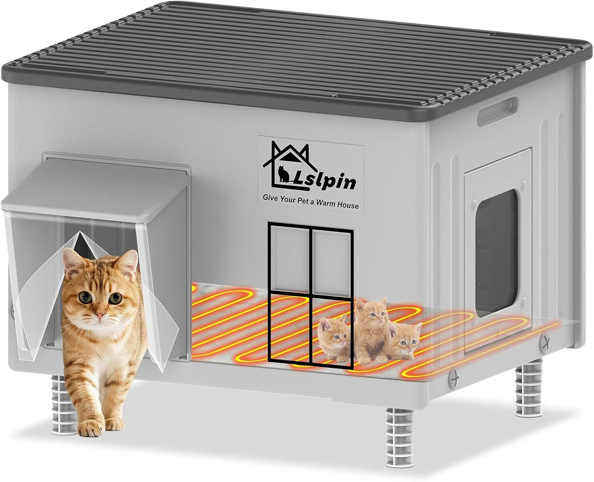 Elevated Insulated Heated Cat House with Escape Door, Standard
