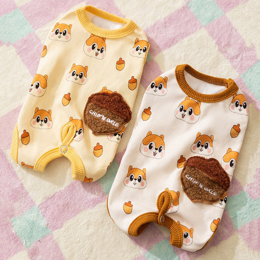 Cute All-Indian Squirrel Dog Sleeveless Clothes, Warm Winter Dog Jumpsuit, Teddy Soft-soled Shirt