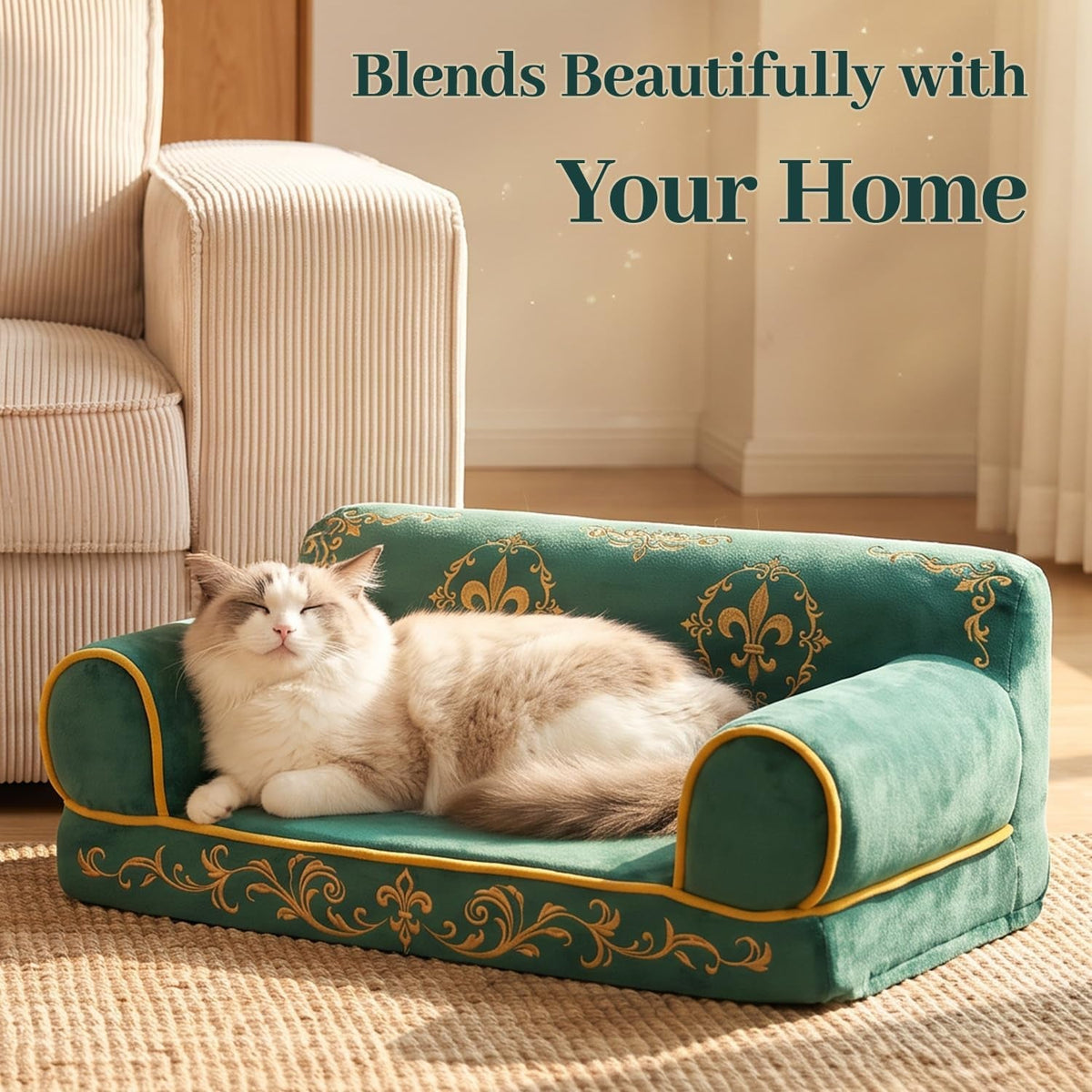 Luxury Cat Sofa Bed – 24", Faux Suede, Up to 15 lbs