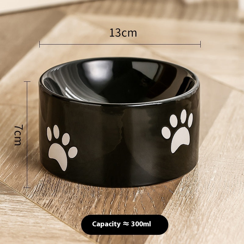 Drinking Water Neck Protection Pet Ceramic Oblique Mouth High Foot Food Basin