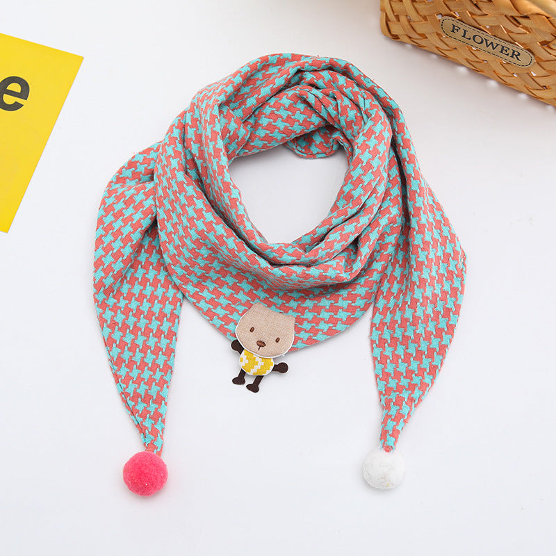 Korean-style Cotton-linen Plaid Childrens Scarf Versatile And Easy To Match