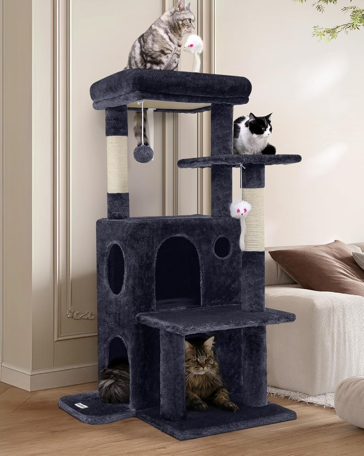 50-Inch Cat Tree for Large Cats with Scratching Post & Condos