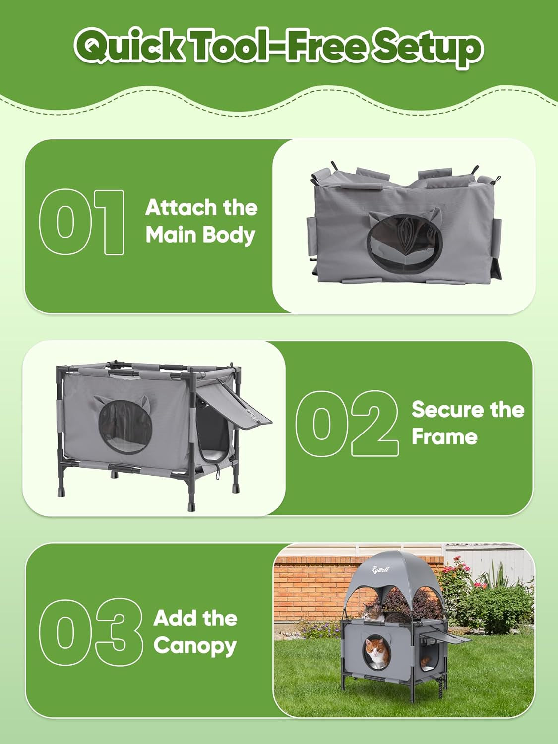 Elevated 2-Tier Outdoor Cat House with Canopy, Mesh Sides & Reversible Pad