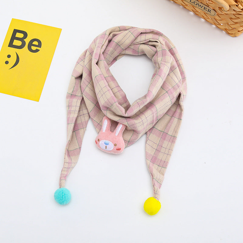 Korean-style Cotton-linen Plaid Childrens Scarf Versatile And Easy To Match