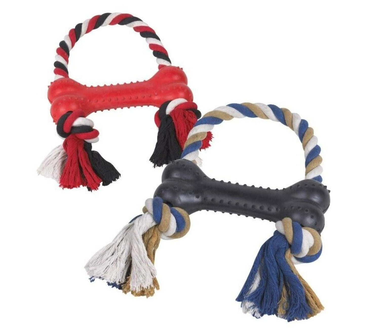 Dog Toy Rubber & Rope Bone Tugs Active Pets Puppies 10"