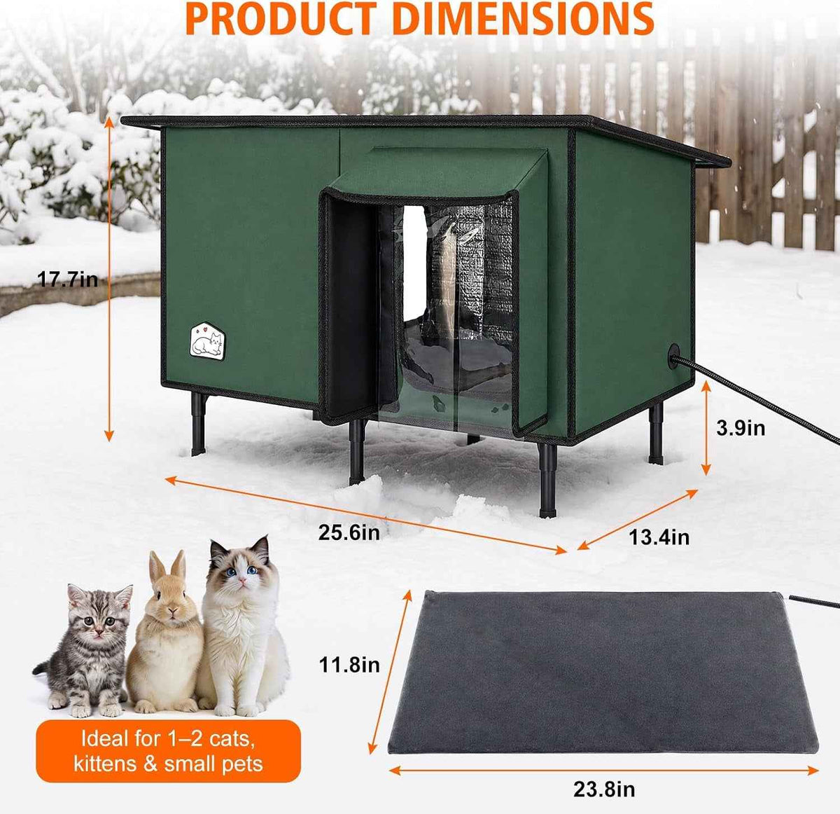 Heated Outdoor Cat House with Slanted Waterproof Roof & Dual Doors